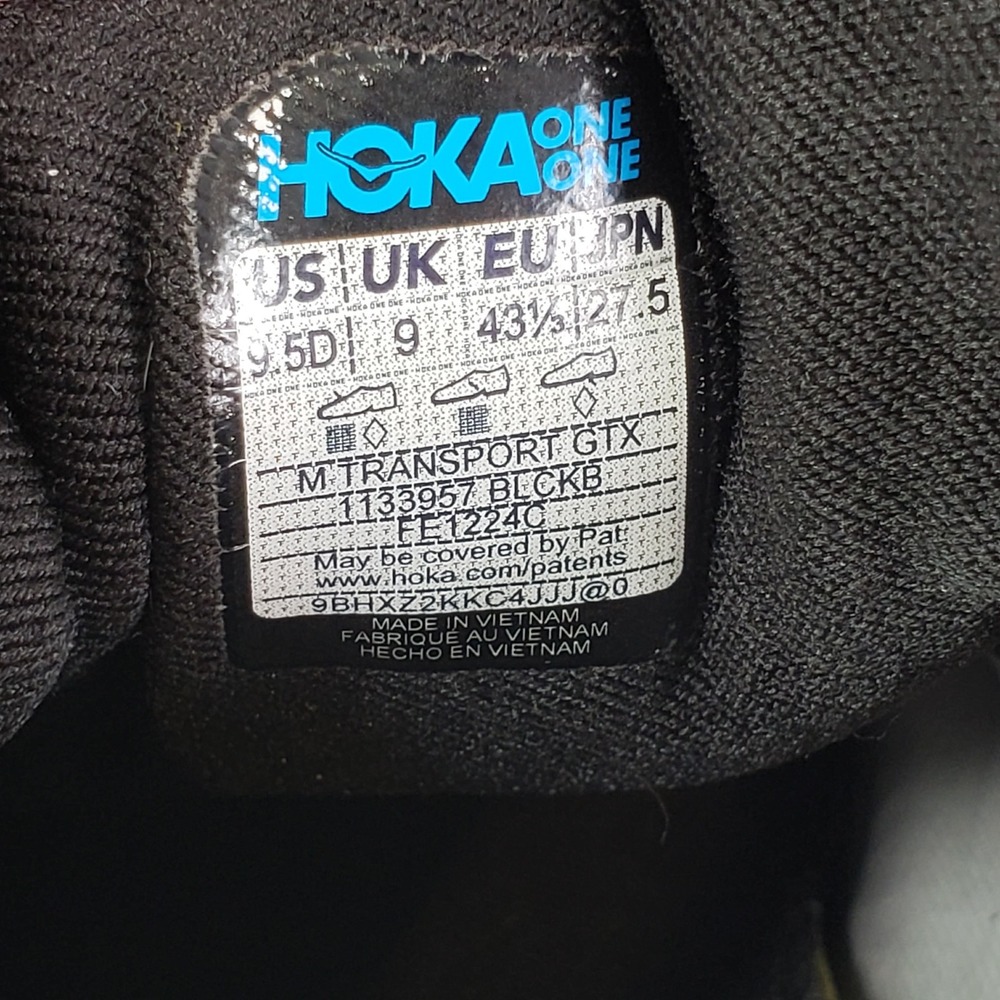 Hoka Transport Sneakers Shoes Mens Size 9.5 Black Gore-Tex Vibram Waterproof - Picture 2 of 9